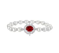 LIUYUYOUGO Pearl Bracelets For Women Sterling Silver Inlay Faceted Oval Crystal Birthstone Bangle Sparkle Beaded Cuff Wristbands Luxury Baroque Banquet Charm Jewellery Jan - Garnet