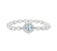 LIUYUYOUGO Pearl Bracelets For Women Sterling Silver Inlay Faceted Oval Crystal Birthstone Bangle Sparkle Beaded Cuff Wristbands Luxury Baroque Banquet Charm Jewellery Dec - Blue Topaz