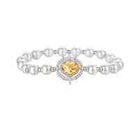 LIUYUYOUGO Pearl Bracelets For Women Sterling Silver Inlay Faceted Oval Crystal Birthstone Bangle Sparkle Beaded Cuff Wristbands Luxury Baroque Banquet Charm Jewellery Nov - Citrine