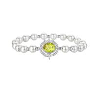 LIUYUYOUGO Pearl Bracelets For Women Sterling Silver Inlay Faceted Oval Crystal Birthstone Bangle Sparkle Beaded Cuff Wristbands Luxury Baroque Banquet Charm Jewellery Aug - Peridot