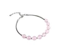 LIUYUYOUGO Rose Quartz Bracelet Sterling Silver 925 For Womens Natural Gemstone Round Bead Bangles Adjustable Tube Link Chain Bracelets Chakra Crystal Jewelry Wedding Gifts