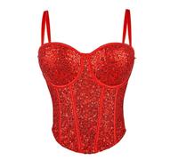 LIUYUYOUGO Sequin Corset Top Women Shiny Glitter Bustier Corset Wedding Party Crop Top Bra Vest Sexy Spaghetti Strap Push Up Corset Top Sparkly Boned Corset Camisole Bodyshaper Red Xs