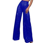 LIUYUYOUGO Sequin Wide Leg Trousers Women High Waist Shiny Palazzo Trousers Loose Fit Sparkly Glitter Trousers Elegant Baggy Straight Leg Pants Bottoms Y2K Party Clubwear Royal Blue M