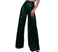 LIUYUYOUGO Sequin Wide Leg Trousers Women High Waist Shiny Palazzo Trousers Loose Fit Sparkly Glitter Trousers Elegant Baggy Straight Leg Pants Bottoms Y2K Party Clubwear Emerald XL