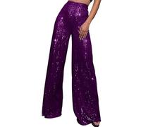 LIUYUYOUGO Sequin Wide Leg Trousers Women High Waist Shiny Palazzo Trousers Loose Fit Sparkly Glitter Trousers Elegant Baggy Straight Leg Pants Bottoms Y2K Party Clubwear Purple L