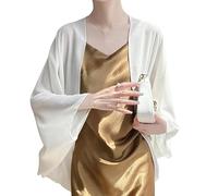 LIUYUYOUGO Sheer Chiffon Cover Up Cape Shawl For Dress Kimono Cardigans Open Front Bolero Shrug Lightweight Silk Feeling Shawl Wrap Ladies Elegant Wedding Guest Shrug Coat White L