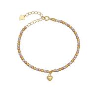 LIUYUYOUGO Sterling Silver 925 Beaded Puff Heart Charm Bracelet Three Colors Hammered Handmade Beads Bangle Boho Vintage Wristbands Gold Or Rose Gold Plated Banquet Jewelry