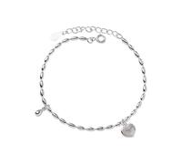 LIUYUYOUGO Sterling Silver 925 Love Heart Bracelet Romantic White Moonstone Hearts Charm Bangle Adjustable Beaded Cuff Wristbands Friendship Jewelry Gifts For Women Girl