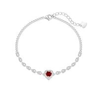 LIUYUYOUGO Sterling Silver 925 Love Heart Bracelet With Shiny Crystal Diamonds Adjustable Natural Stone Charm Bangle Luxury Hearts Birthstone Jewellery Gift For Women Girls Jan - Garnet