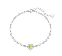 LIUYUYOUGO Sterling Silver 925 Love Heart Bracelet With Shiny Crystal Diamonds Adjustable Natural Stone Charm Bangle Luxury Hearts Birthstone Jewellery Gift For Women Girls Aug - Peridot