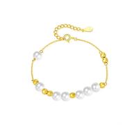 LIUYUYOUGO Sterling Silver Beaded Bracelets For Women Simulated Pearl Faceted Ball Beads Bangle Gold Plated Adjustable Chain Link Cuff Wristbands Statement Jewellery Gift 18K Gold
