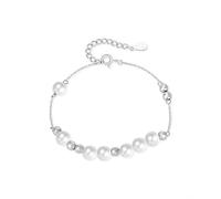 LIUYUYOUGO Sterling Silver Beaded Bracelets For Women Simulated Pearl Faceted Ball Beads Bangle Gold Plated Adjustable Chain Link Cuff Wristbands Statement Jewellery Gift Silver