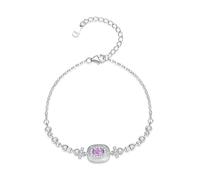 LIUYUYOUGO Sterling Silver Bracelet For Women Birthstone Bracelets With Shiny Crystal Diamonds Adjustable Rectangle Natural Gemstone Charms Bangle Luxury Fashion Jewellery Gift Feb - Amethyst