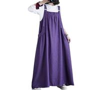 LIUYUYOUGO Summer Dresses,Womens Denim Pinafore Dungaree Dress Plus Size Sleeveless Tank Dress Loose Ruched Adjustable Strap A-Line Overall Denim Dress Summer Vintage Big Swing Jean Maxi Dress Purpl