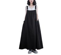 LIUYUYOUGO Summer Dresses,Womens Denim Pinafore Dungaree Dress Plus Size Sleeveless Tank Dress Loose Ruched Adjustable Strap A-Line Overall Denim Dress Summer Vintage Big Swing Jean Maxi Dress Black