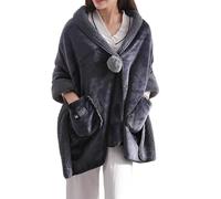 LIUYUYOUGO Teddy Fleece Wearable Blanket For Women Multiway Poncho Shawl Wrap Soft Comfy Lap Blanket Throw Winter Warm Fluffy Sherpa Cape Scarfs Ladies Cardigans Coat Charcoal
