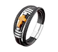 LIUYUYOUGO Tiger Eye Leather Bracelet For Men Natural Gemstone Cross Charm Faith Bracelets Handmade Multi-Layer Weave Rope Wristband Pray Meditation Protection Jewelry Gift Silver