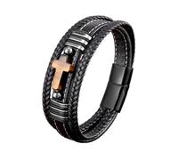 LIUYUYOUGO Tiger Eye Leather Bracelet For Men Natural Gemstone Cross Charm Faith Bracelets Handmade Multi-Layer Weave Rope Wristband Pray Meditation Protection Jewelry Gift Black