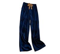 LIUYUYOUGO Velvet Pyjama Bottoms For Women Solid Sleeping Trouser Contrast Color Drawstring Wide Leg Pajama Pants Soft Flannel Loungewear Pj Pants Nightwear Tracksuit Bottoms Royal Blue L