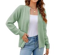 LIUYUYOUGO Waffle Knit Cardigan Women Soft Cosy Chenille Warm Pullover Tops Crewneck Zip Up Knit Bomber Jacket Cardigan Sweatshirt Fall Winter Long Sleeve Sweater Coats Green M