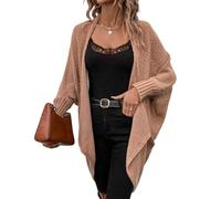 LIUYUYOUGO Waterfall Cardigans for Women Oversized Batwing Sleeve Top Long Crochet Boyfriend Cardigans Open Front Sweater Coat Elegant Chunky Knit Ladies Cardigan Outerwear Khaki XL