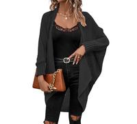 LIUYUYOUGO Waterfall Cardigans for Women Oversized Batwing Sleeve Top Long Crochet Boyfriend Cardigans Open Front Sweater Coat Elegant Chunky Knit Ladies Cardigan Outerwear Black L