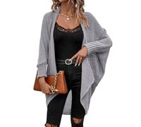 LIUYUYOUGO Waterfall Cardigans for Women Oversized Batwing Sleeve Top Long Crochet Boyfriend Cardigans Open Front Sweater Coat Elegant Chunky Knit Ladies Cardigan Outerwear Gray M