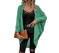 LIUYUYOUGO Waterfall Cardigans for Women Oversized Batwing Sleeve Top Long Crochet Boyfriend Cardigans Open Front Sweater Coat Elegant Chunky Knit Ladies Cardigan Outerwear Green L