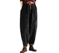 LIUYUYOUGO Wide Leg Corduroy Trousers Women Cotton Hippie Baggy Harem Pants Winter Thicken Fleece Lined Joggers Pant Vintage Splicing Pockets Thermal Casual Pants Bottoms Black M