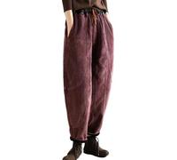 LIUYUYOUGO Wide Leg Corduroy Trousers Women Cotton Hippie Baggy Harem Pants Winter Thicken Fleece Lined Joggers Pant Vintage Splicing Pockets Thermal Casual Pants Bottoms Purple M
