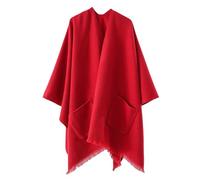 LIUYUYOUGO Women Cardigan Poncho Cape Elegant Shawl Wrap Sweater Coat For Winter Soft Warm Knitted Cape Open Front Scarf Coat Autumn Fashion Ruana Cape Cloak With Pockets Red