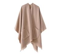 LIUYUYOUGO Women Cardigan Poncho Cape Elegant Shawl Wrap Sweater Coat For Winter Soft Warm Knitted Cape Open Front Scarf Coat Autumn Fashion Ruana Cape Cloak With Pockets Camel