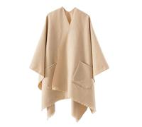 LIUYUYOUGO Women Cardigan Poncho Cape Elegant Shawl Wrap Sweater Coat For Winter Soft Warm Knitted Cape Open Front Scarf Coat Autumn Fashion Ruana Cape Cloak With Pockets Khaki