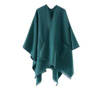 LIUYUYOUGO Women Cardigan Poncho Cape Elegant Shawl Wrap Sweater Coat For Winter Soft Warm Knitted Cape Open Front Scarf Coat Autumn Fashion Ruana Cape Cloak With Pockets Dark Green