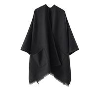 LIUYUYOUGO Women Cardigan Poncho Cape Elegant Shawl Wrap Sweater Coat For Winter Soft Warm Knitted Cape Open Front Scarf Coat Autumn Fashion Ruana Cape Cloak With Pockets Black