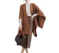 LIUYUYOUGO Women Cardigan Poncho Cape Oversized Shawl Wrap Blanket Winter Soft Wool Blend Fuzzy Knitted Cape Open Front Scarf Coat Elegant Thicken Warm Ruana Cape Cloak Brown