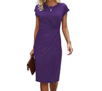 LIUYUYOUGO Women Casual Dresses Bodycon Summer Short Sleeve Long Midi Dress Elegant Crew Neck T Shirt Sundress Twist Front Pencil Skirt Busineess Work Office Frock Purple S