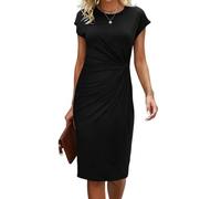 LIUYUYOUGO Women Casual Dresses Bodycon Summer Short Sleeve Long Midi Dress Elegant Crew Neck T Shirt Sundress Twist Front Pencil Skirt Busineess Work Office Frock Black S