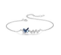 LIUYUYOUGO Women Sterling Silver Butterfly Bracelet 925 Blue Butterfly Crystal Charm Bangle With Cubic Zirconia Adjustable Cuff Wristbands Statement Jewellery Gift For Girls