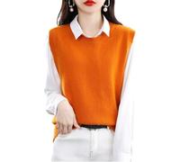 LIUYUYOUGO Women Sweater Vest Round Neck Sleeveless Pullover Tank Tops Casual Loose Knitted Vests Autumn Winter Stylish Solid Color Jumpers Basic Knitwear Gilets Orange Xs
