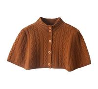 LIUYUYOUGO Women Warm Shoulder Shawl Cape Short Merino Wool Knitted Shawl Poncho Cable Knit Cardigan Open Front Button Shoulder Protective Neck Winter Shoulder Warm Cover Wrap Burnt Orange