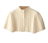 LIUYUYOUGO Women Warm Shoulder Shawl Cape Short Merino Wool Knitted Shawl Poncho Cable Knit Cardigan Open Front Button Shoulder Protective Neck Winter Shoulder Warm Cover Wrap Beige