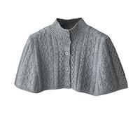 LIUYUYOUGO Women Warm Shoulder Shawl Cape Short Merino Wool Knitted Shawl Poncho Cable Knit Cardigan Open Front Button Shoulder Protective Neck Winter Shoulder Warm Cover Wrap Grey