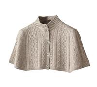 LIUYUYOUGO Women Warm Shoulder Shawl Cape Short Merino Wool Knitted Shawl Poncho Cable Knit Cardigan Open Front Button Shoulder Protective Neck Winter Shoulder Warm Cover Wrap Brown