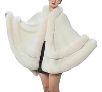 LIUYUYOUGO Women Winter Hooded Poncho Cape Warm Faux Fur Trim Layer Cardigan Sweaters Coat Fashion Oversize Shawl Wrap Stole With Hood Large Knitted Cloak Overcoat White