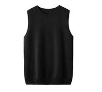 LIUYUYOUGO Women's 100% Merino Wool Sweater Vest Fall Winter First-Line Ready to Wear Seamless Knit Sleeveless Jumper Tank Tops Elegant Crew Neck Pullover Knitwear Gilets Black S
