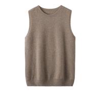 LIUYUYOUGO Women's 100% Merino Wool Sweater Vest Fall Winter First-Line Ready to Wear Seamless Knit Sleeveless Jumper Tank Tops Elegant Crew Neck Pullover Knitwear Gilets Brown M