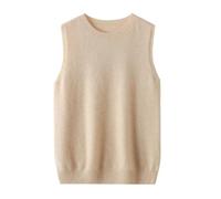 LIUYUYOUGO Women's 100% Merino Wool Sweater Vest Fall Winter First-Line Ready to Wear Seamless Knit Sleeveless Jumper Tank Tops Elegant Crew Neck Pullover Knitwear Gilets Apricot L