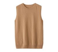 LIUYUYOUGO Women's 100% Merino Wool Sweater Vest Fall Winter First-Line Ready to Wear Seamless Knit Sleeveless Jumper Tank Tops Elegant Crew Neck Pullover Knitwear Gilets Khaki M