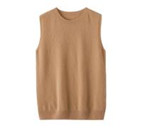 LIUYUYOUGO Women's 100% Merino Wool Sweater Vest Fall Winter First-Line Ready to Wear Seamless Knit Sleeveless Jumper Tank Tops Elegant Crew Neck Pullover Knitwear Gilets Khaki S